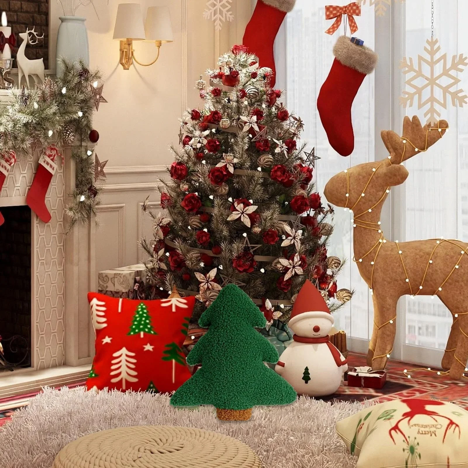 Weihnachtsbaum-Dekokissen 30×25 cm – Plüschkissen, weich & formstabil, grün